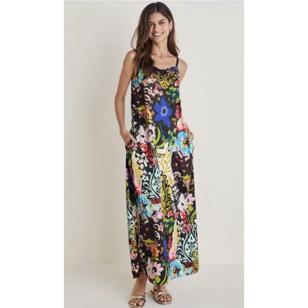 Venus Floral Midi Dress, Stretchy, Satiny Sophisticated Statement Making sz Med